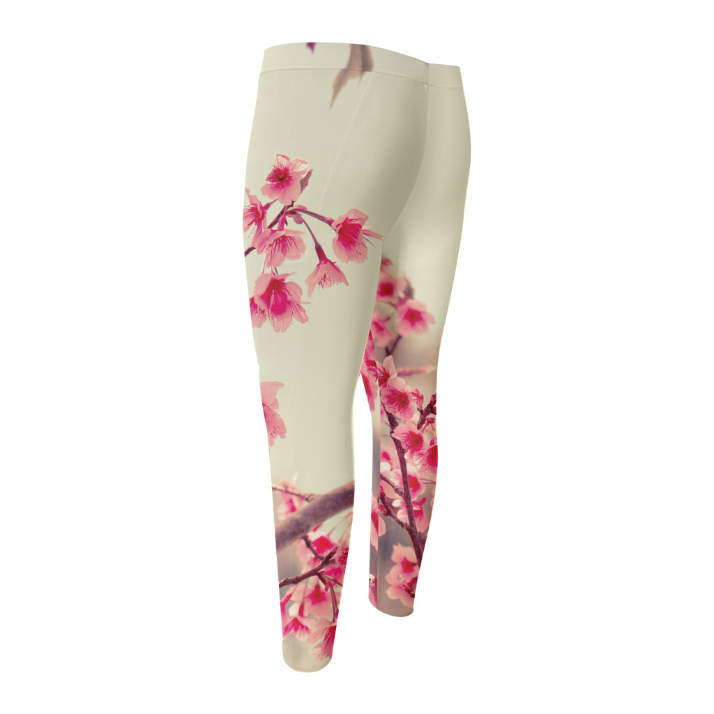 Vintage Cherry Blossom Print Men's Compression Pants