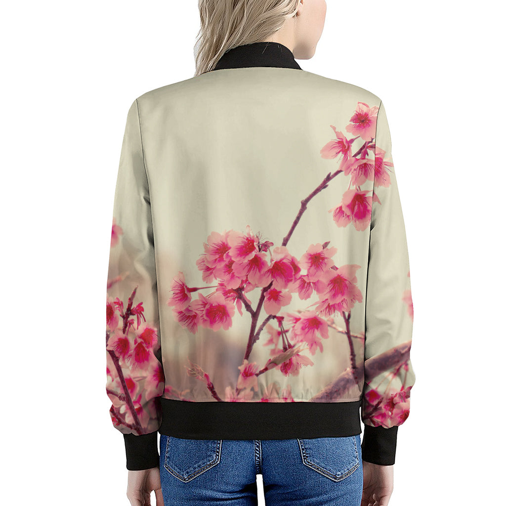 Vintage Cherry Blossom Print Women's Bomber Jacket