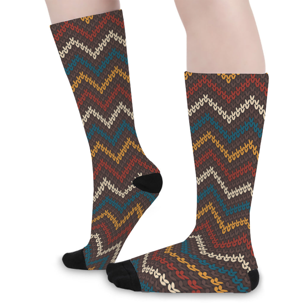 Vintage Chevron Knitted Pattern Print Long Socks