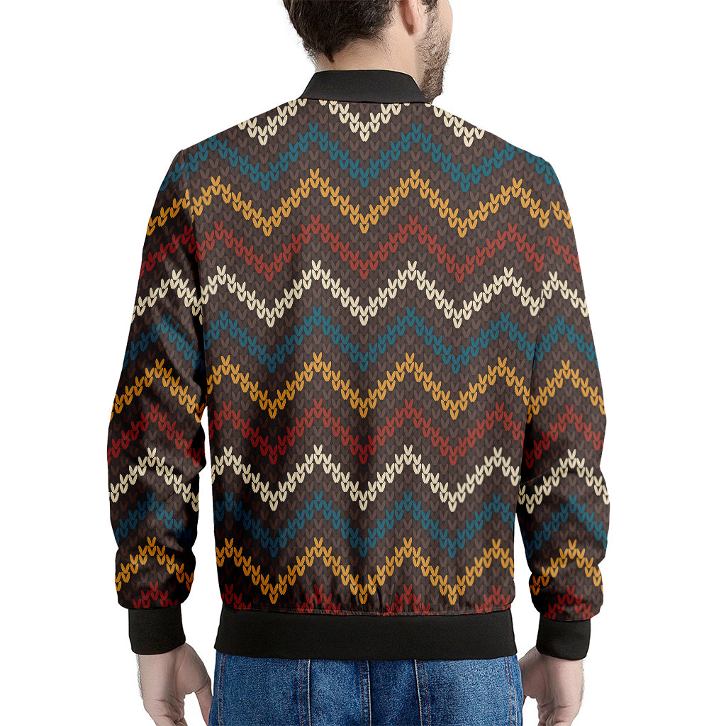 Vintage Chevron Knitted Pattern Print Men's Bomber Jacket