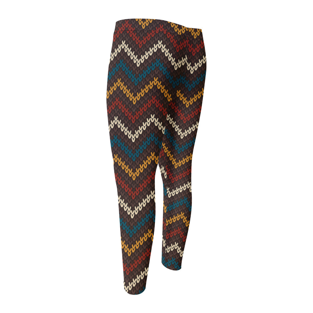 Vintage Chevron Knitted Pattern Print Men's Compression Pants
