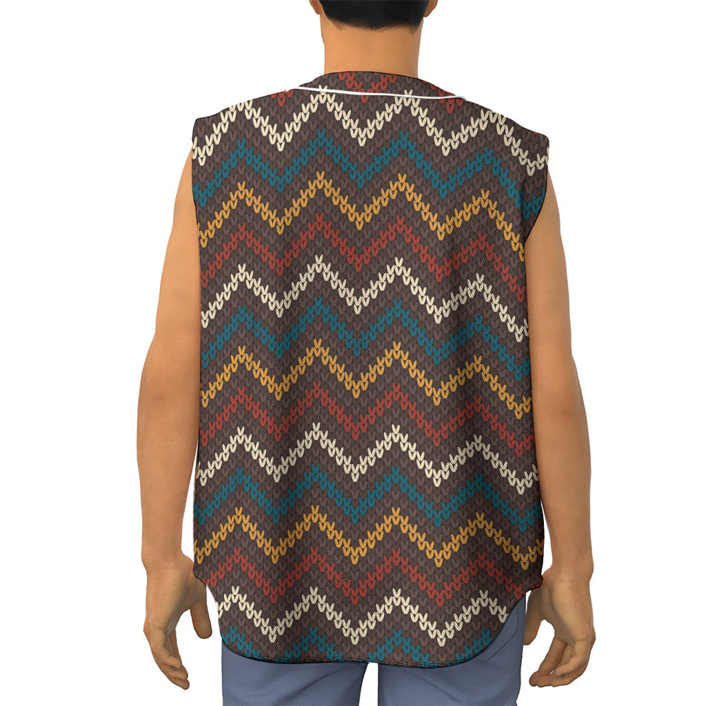 Vintage Chevron Knitted Pattern Print Sleeveless Baseball Jersey