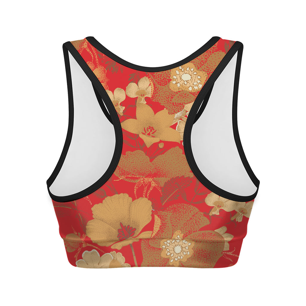 Vintage Chinese Flower Print Women's Sports Bra