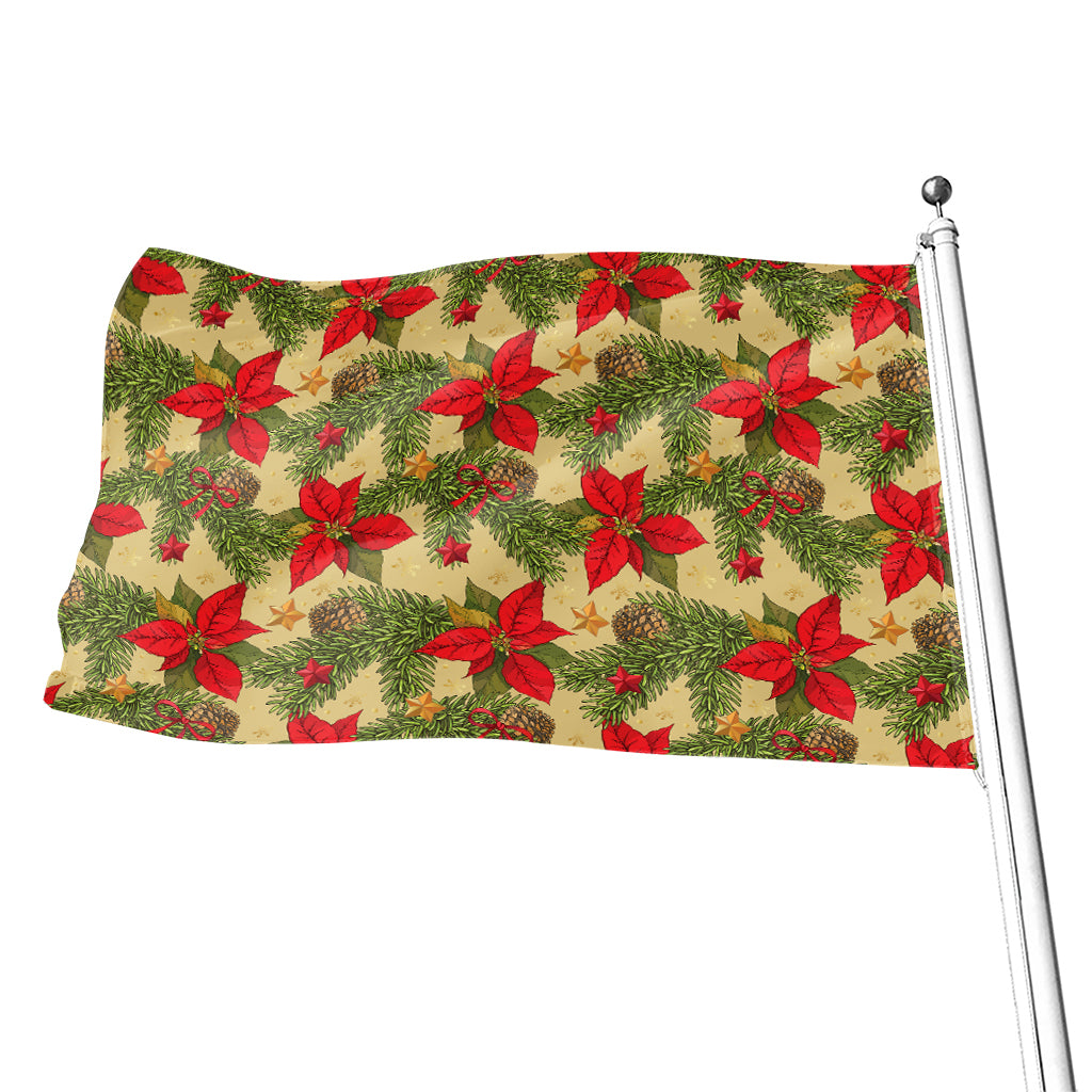 Vintage Christmas Poinsettia Print Flag
