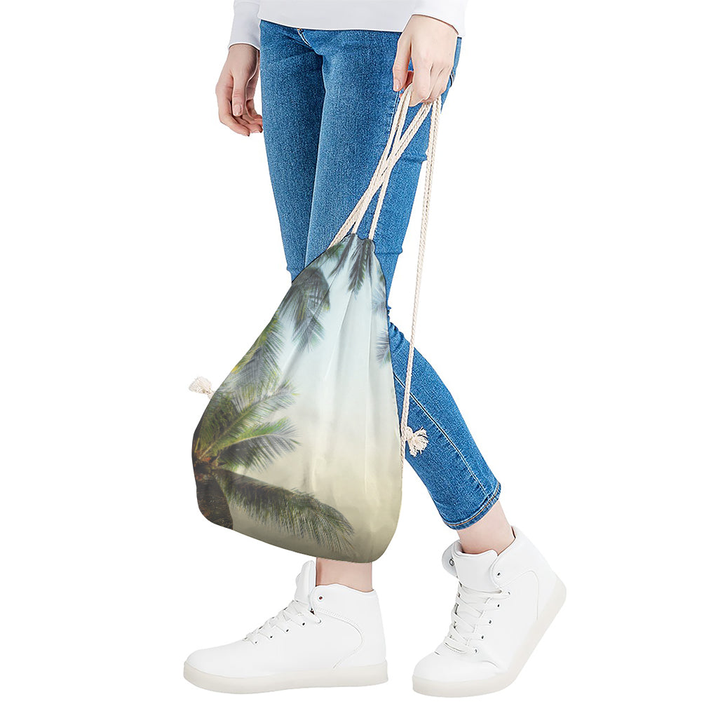 Vintage Coconut Tree Print Drawstring Bag