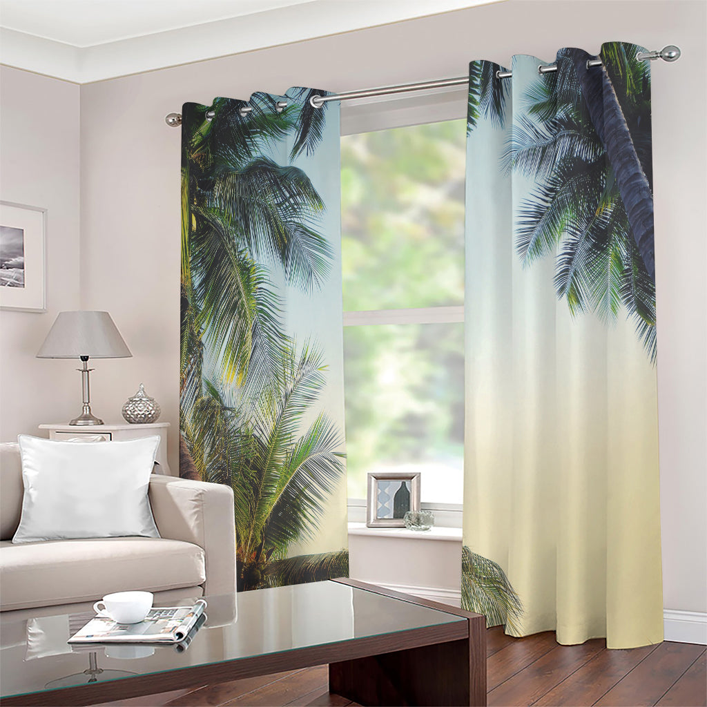 Vintage Coconut Tree Print Extra Wide Grommet Curtains