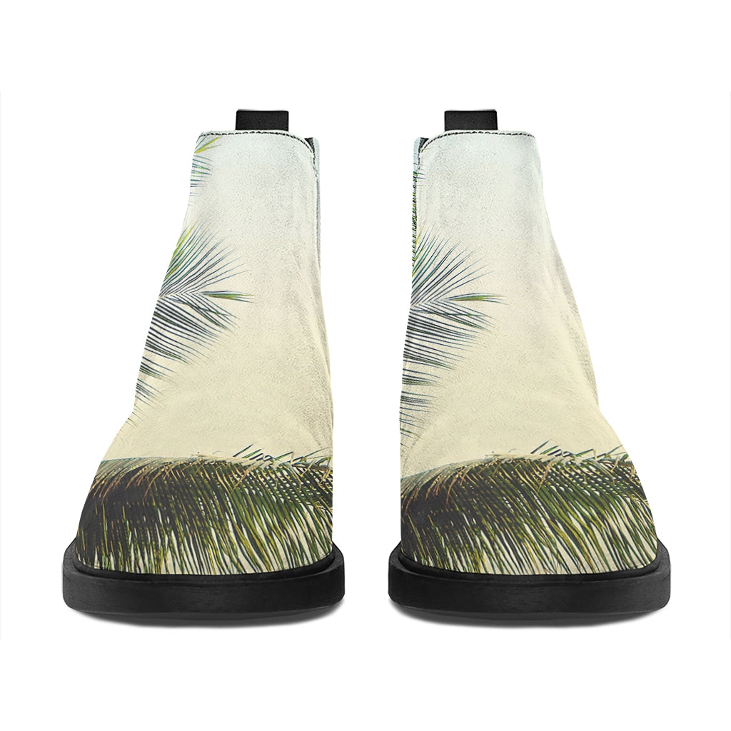 Vintage Coconut Tree Print Flat Ankle Boots