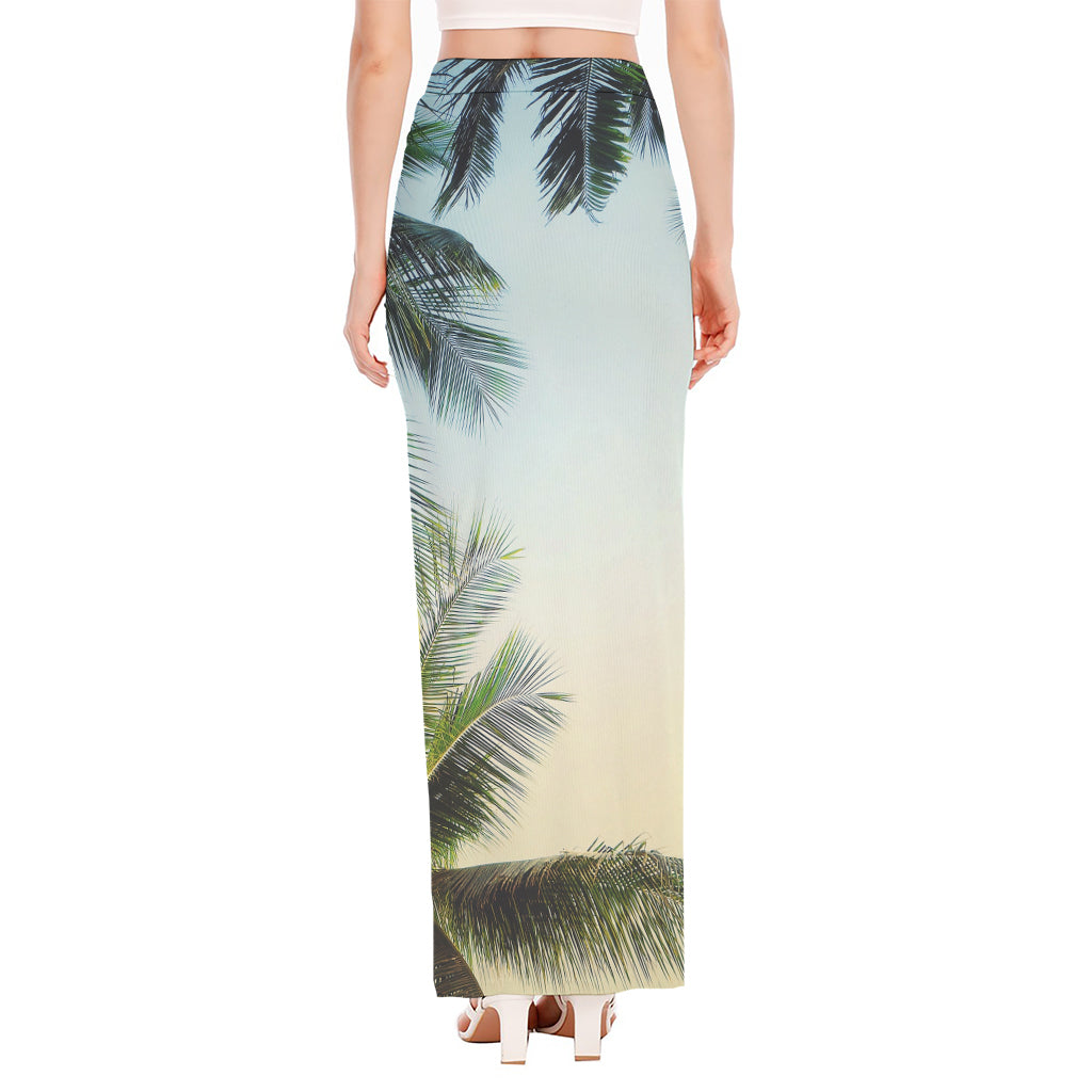 Vintage Coconut Tree Print High Slit Maxi Skirt