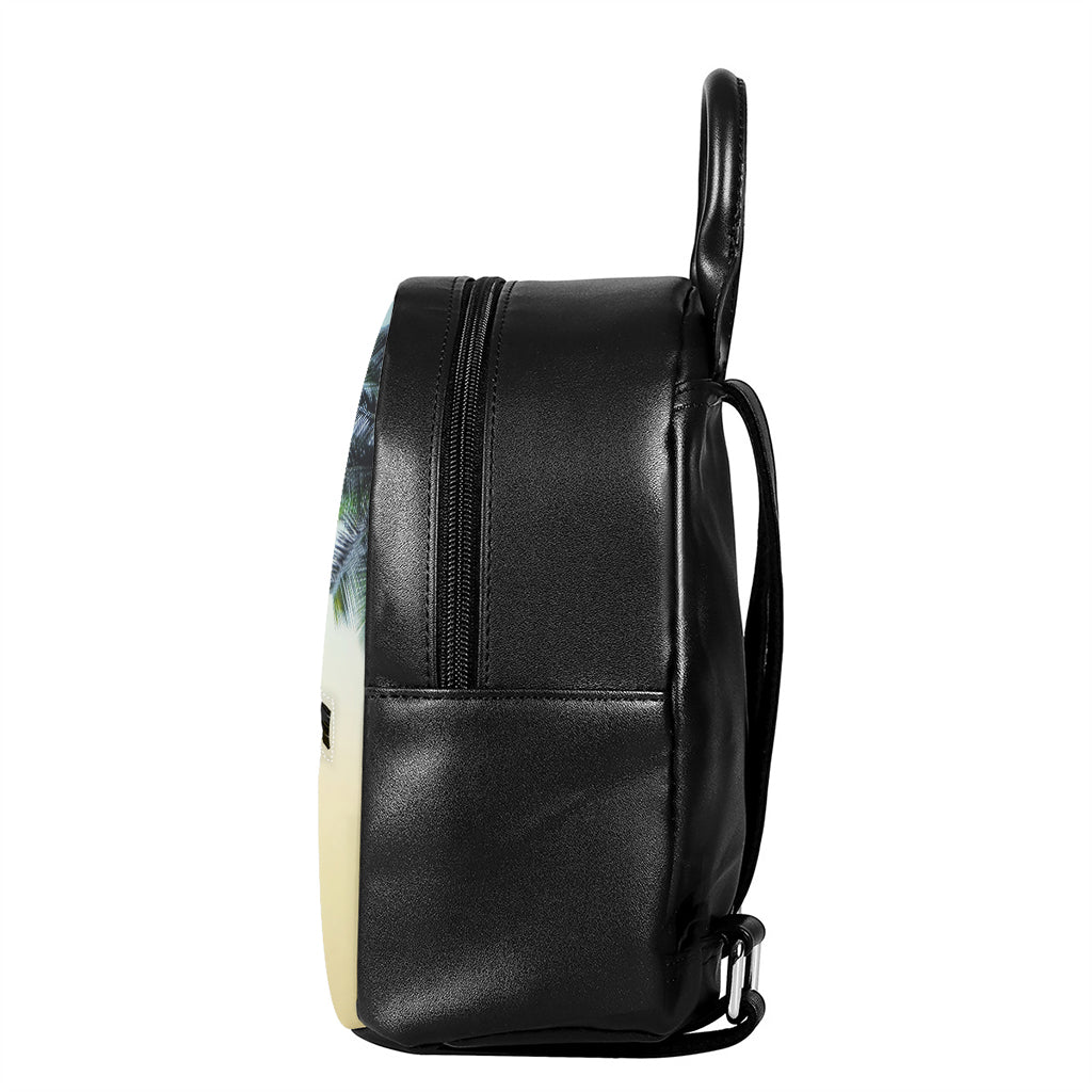 Vintage Coconut Tree Print Leather Backpack