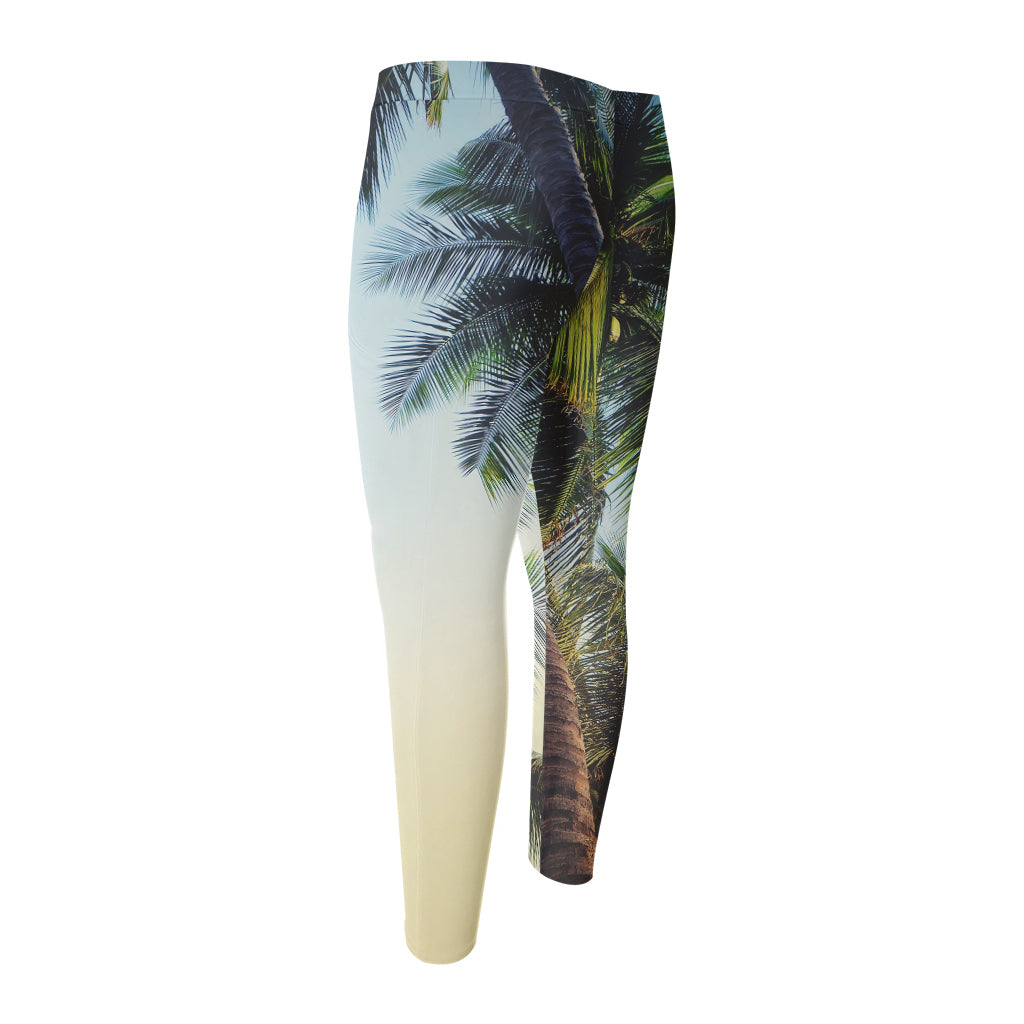 Vintage Coconut Tree Print Men's Compression Pants