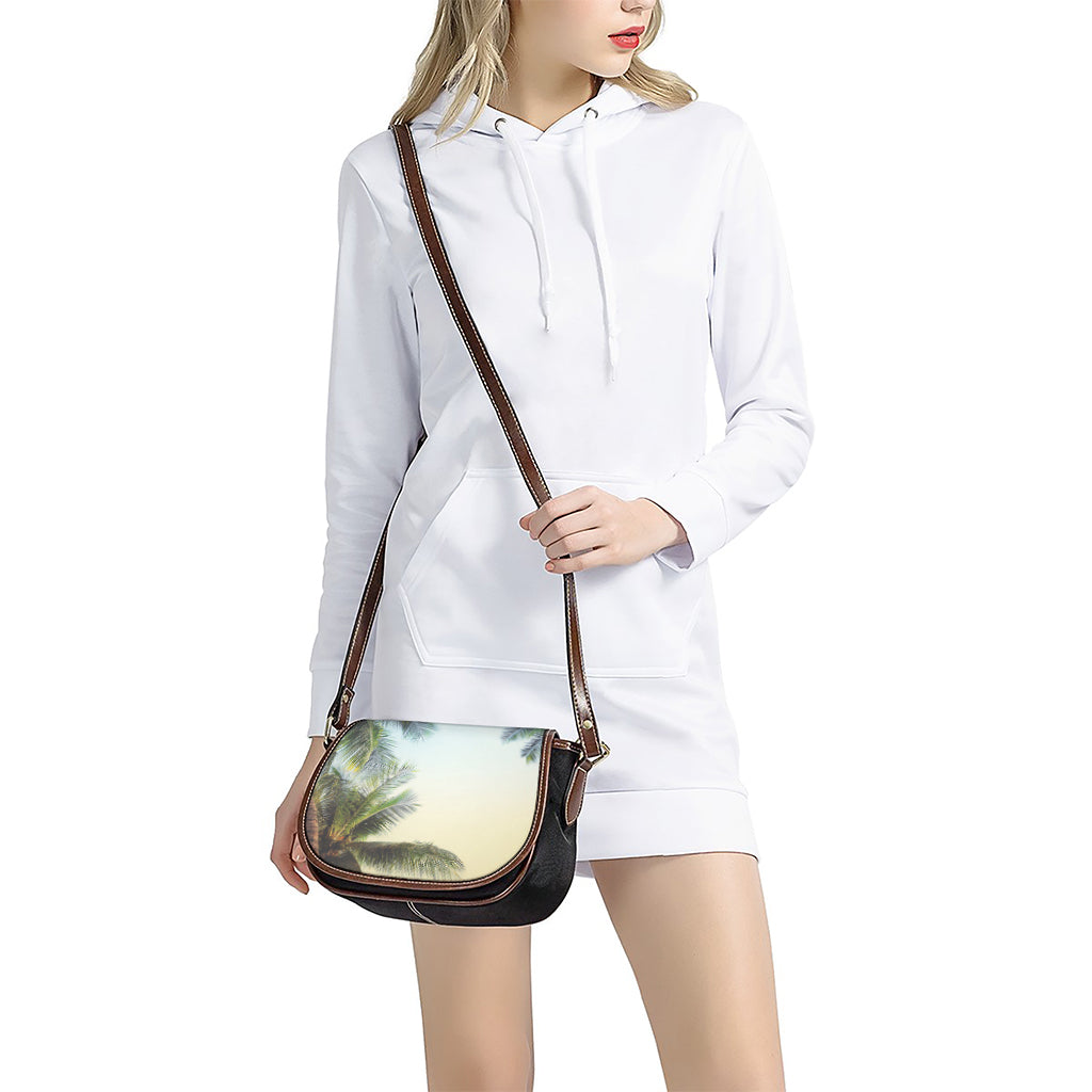 Vintage Coconut Tree Print Saddle Bag