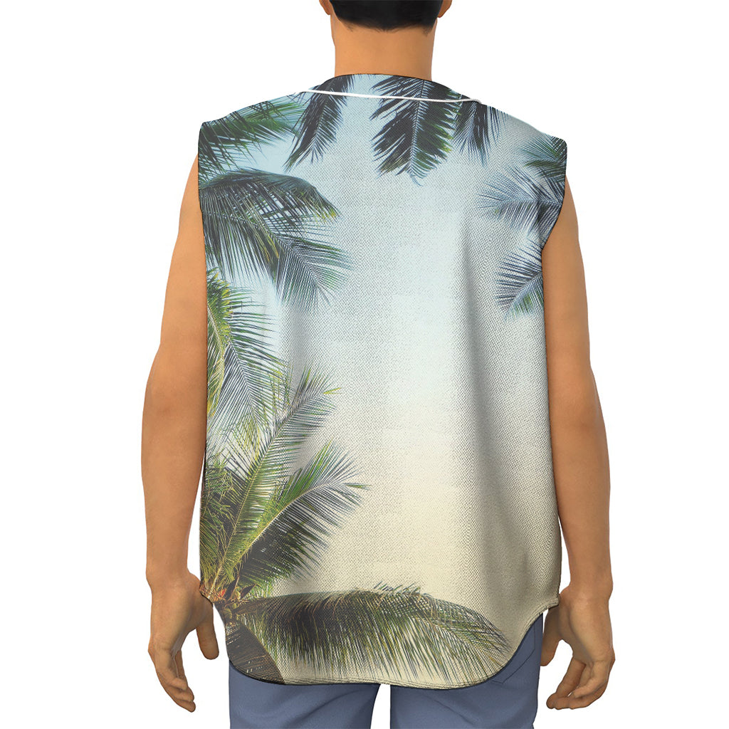 Vintage Coconut Tree Print Sleeveless Baseball Jersey