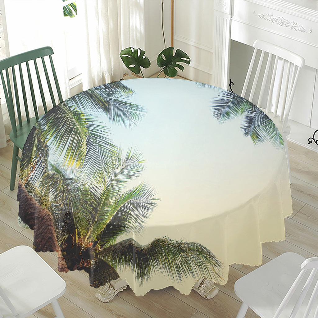 Vintage Coconut Tree Print Waterproof Round Tablecloth