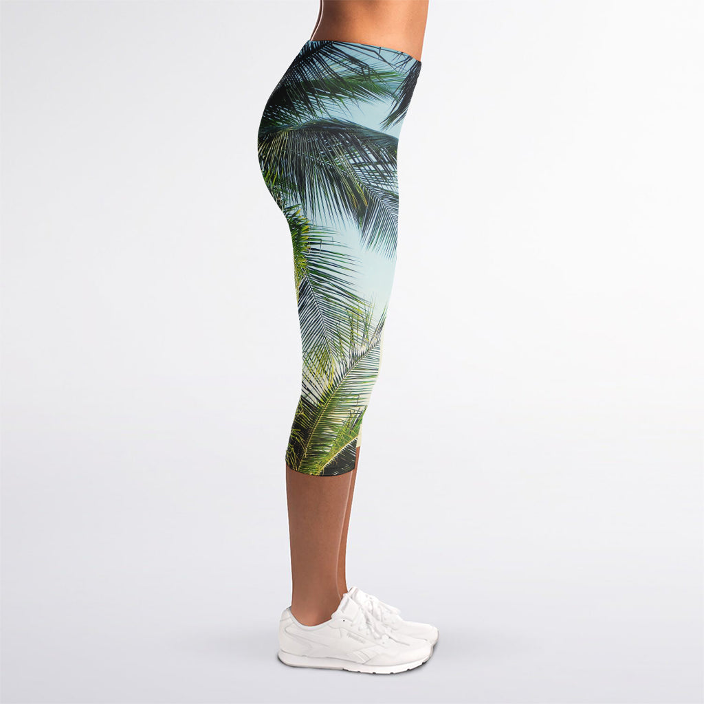 Vintage Coconut Tree Print Women's Capri Leggings