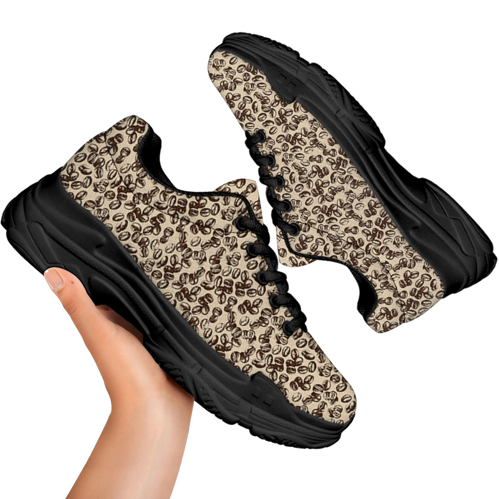 Vintage Coffee Bean Pattern Print Black Chunky Shoes