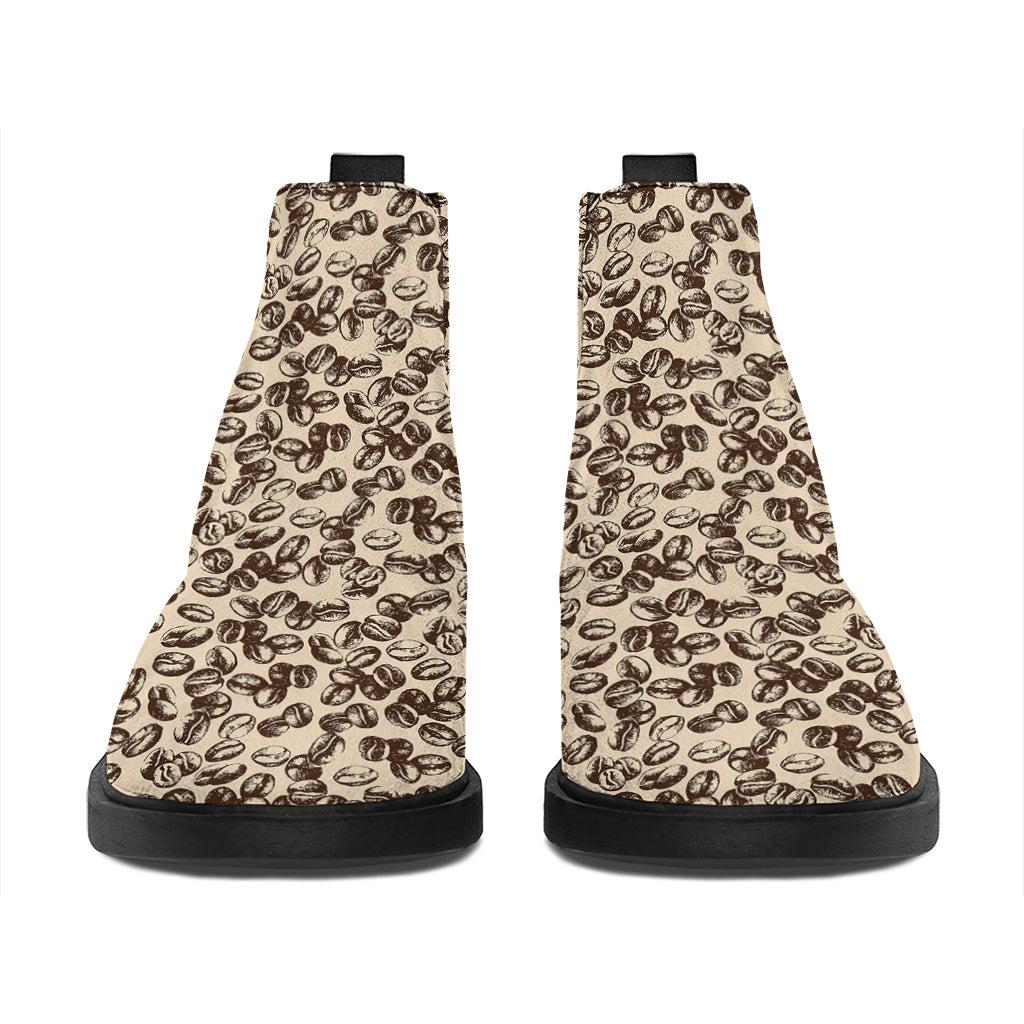 Vintage Coffee Bean Pattern Print Flat Ankle Boots
