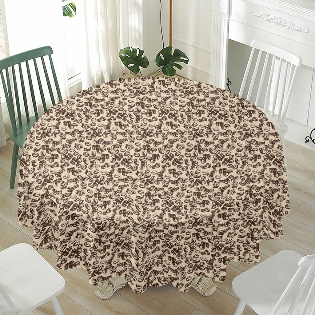 Vintage Coffee Bean Pattern Print Waterproof Round Tablecloth