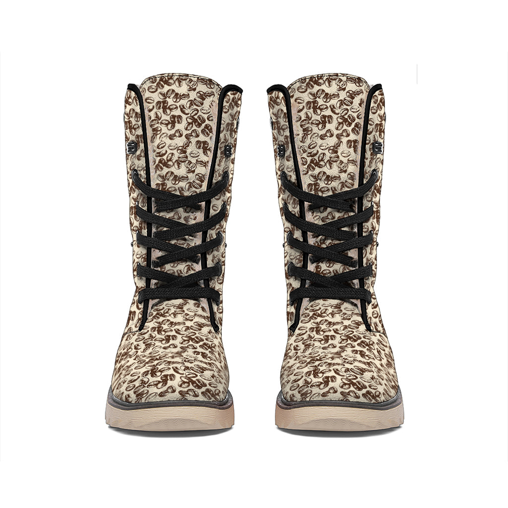 Vintage Coffee Bean Pattern Print Winter Boots