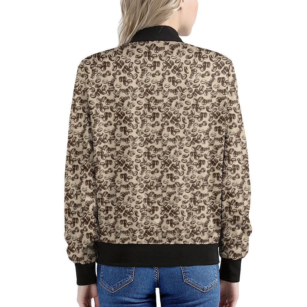 Vintage Coffee Bean Pattern Print Women's Bomber Jacket