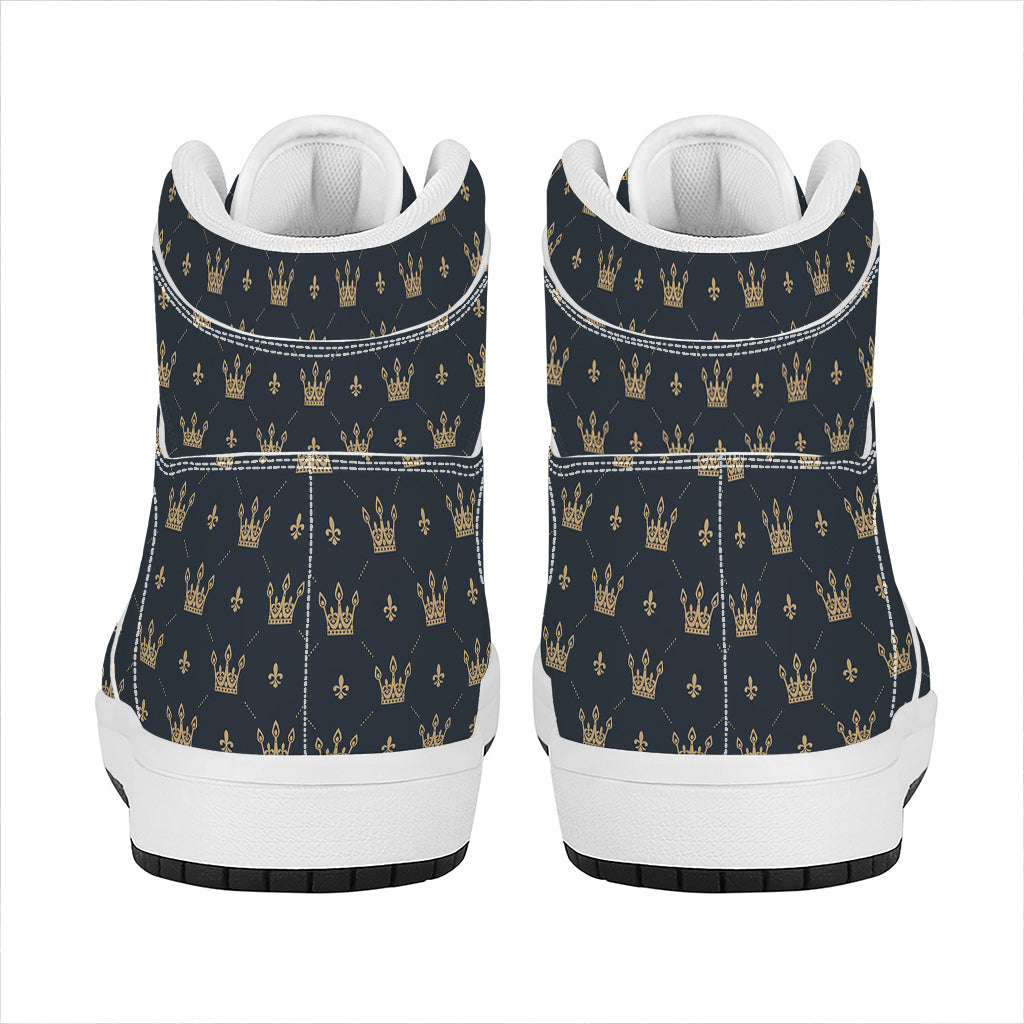 Vintage Crown Pattern Print High Top Leather Sneakers