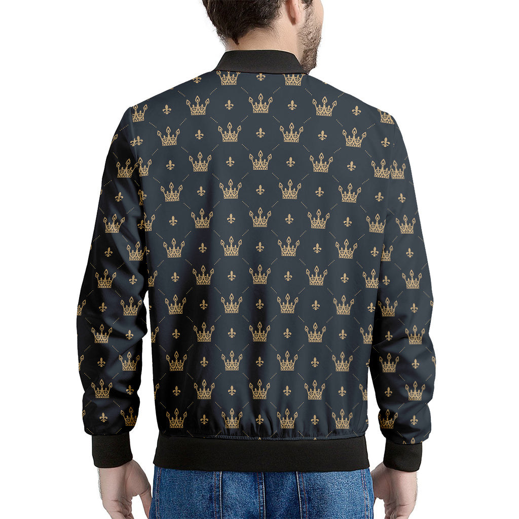 Vintage Crown Pattern Print Men's Bomber Jacket
