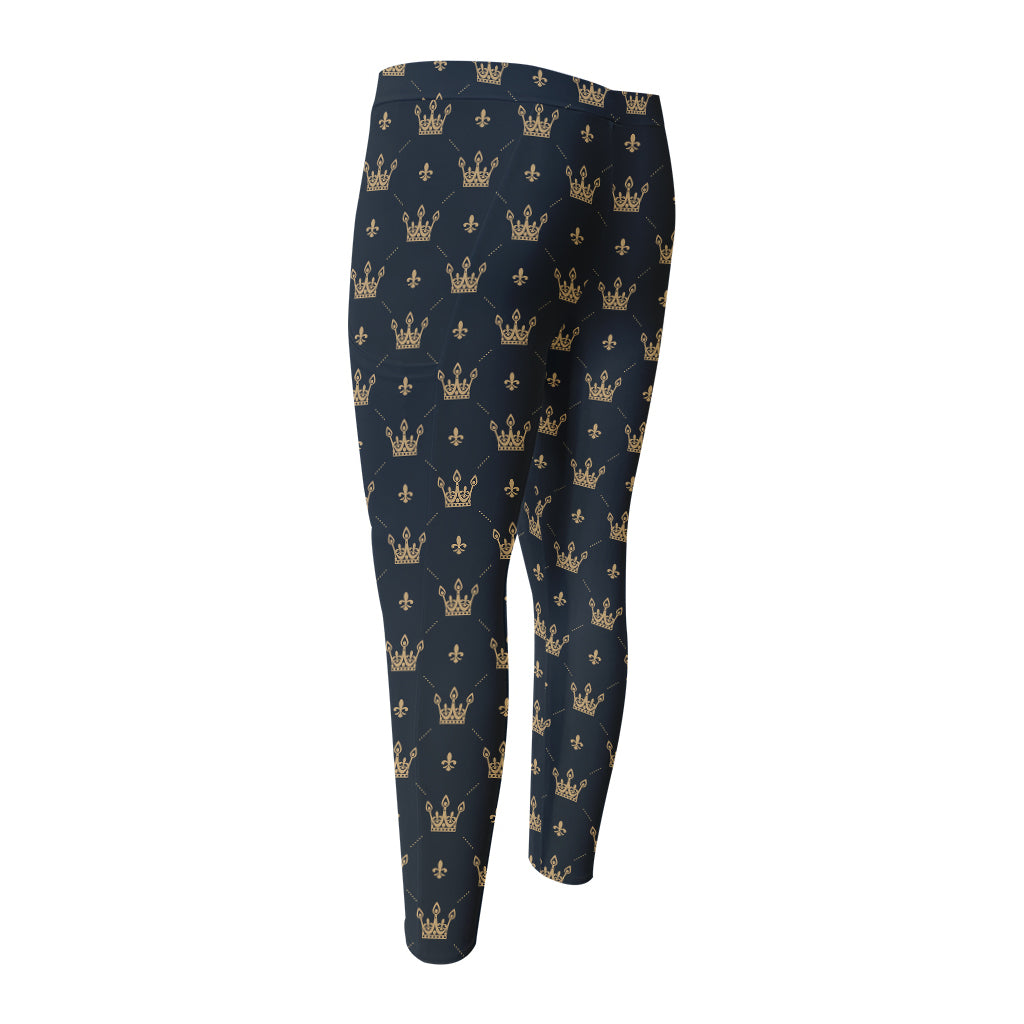 Vintage Crown Pattern Print Men's Compression Pants