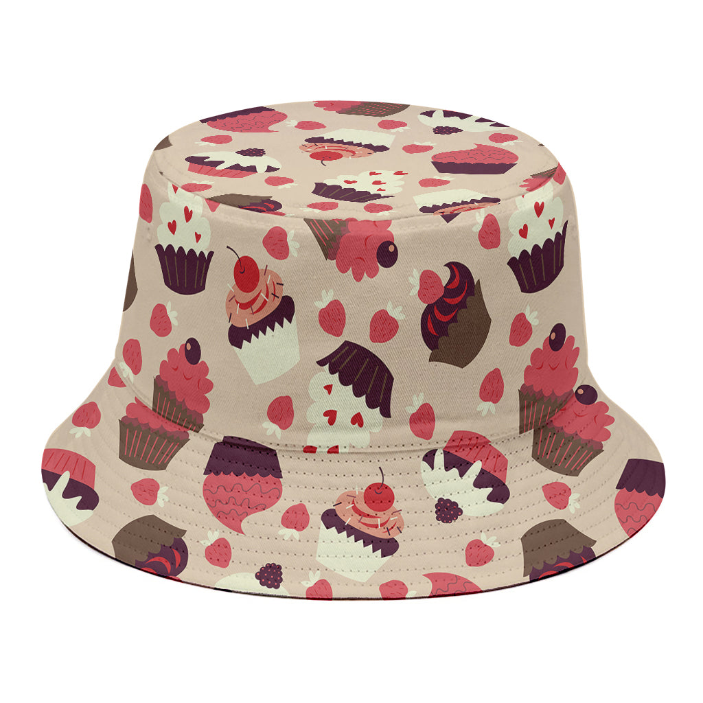Vintage Cupcake Pattern Print Bucket Hat