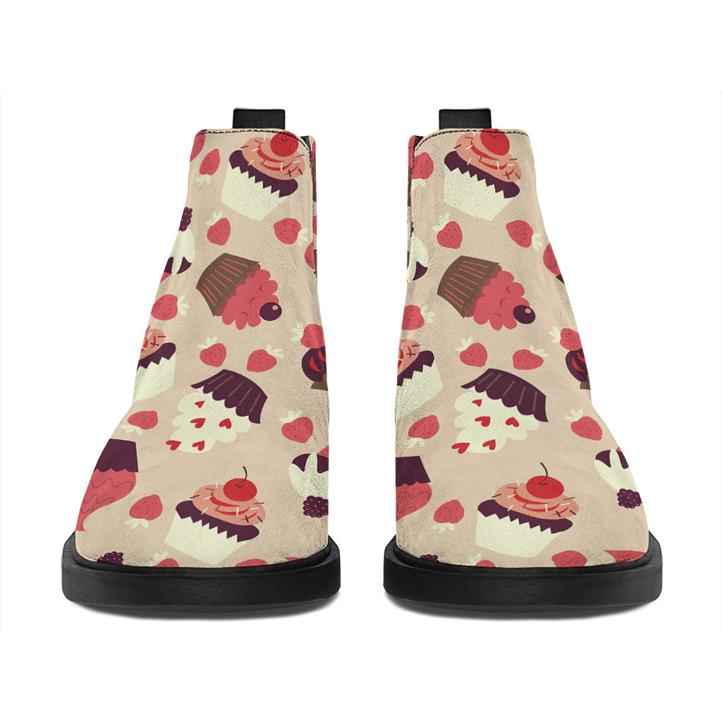 Vintage Cupcake Pattern Print Flat Ankle Boots