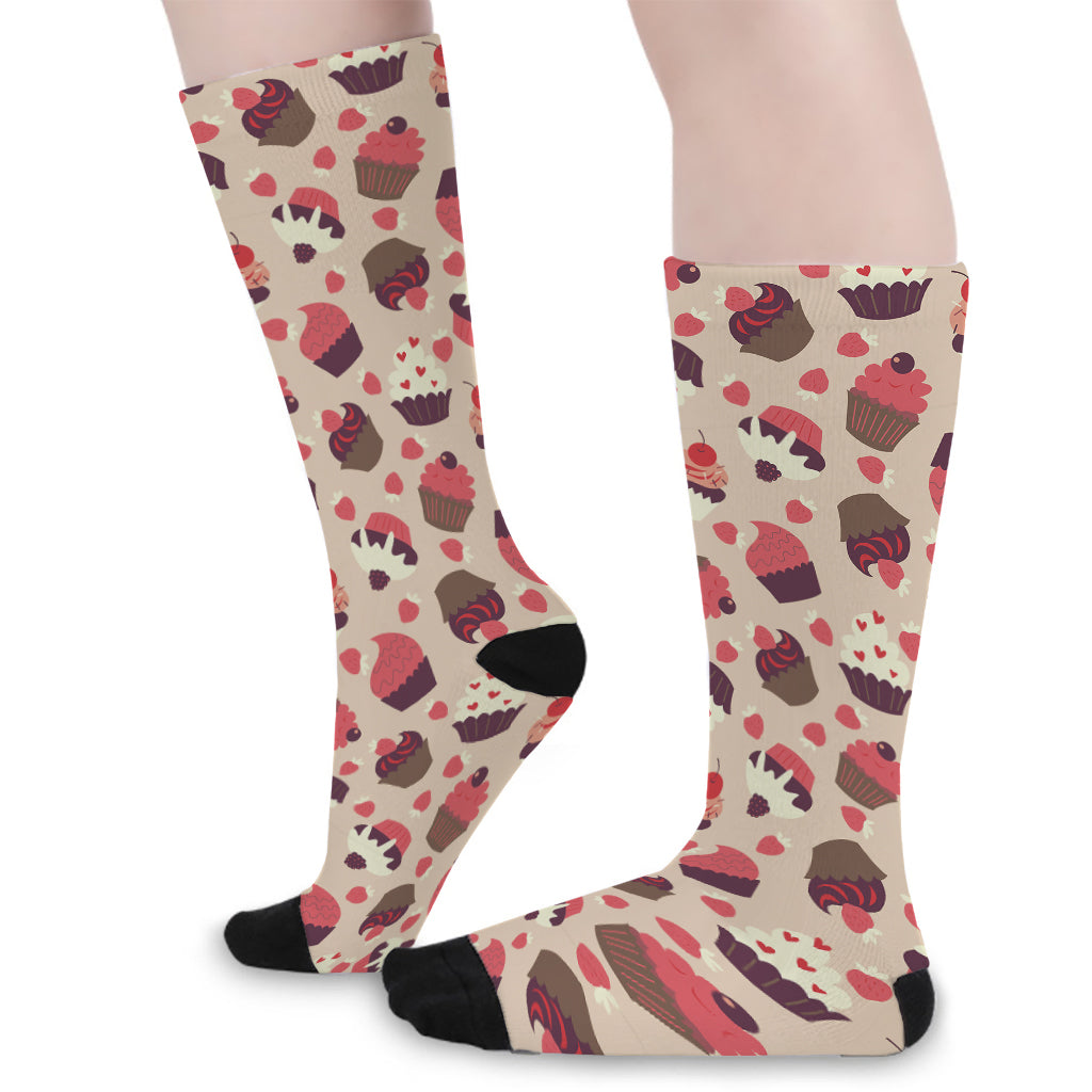 Vintage Cupcake Pattern Print Long Socks