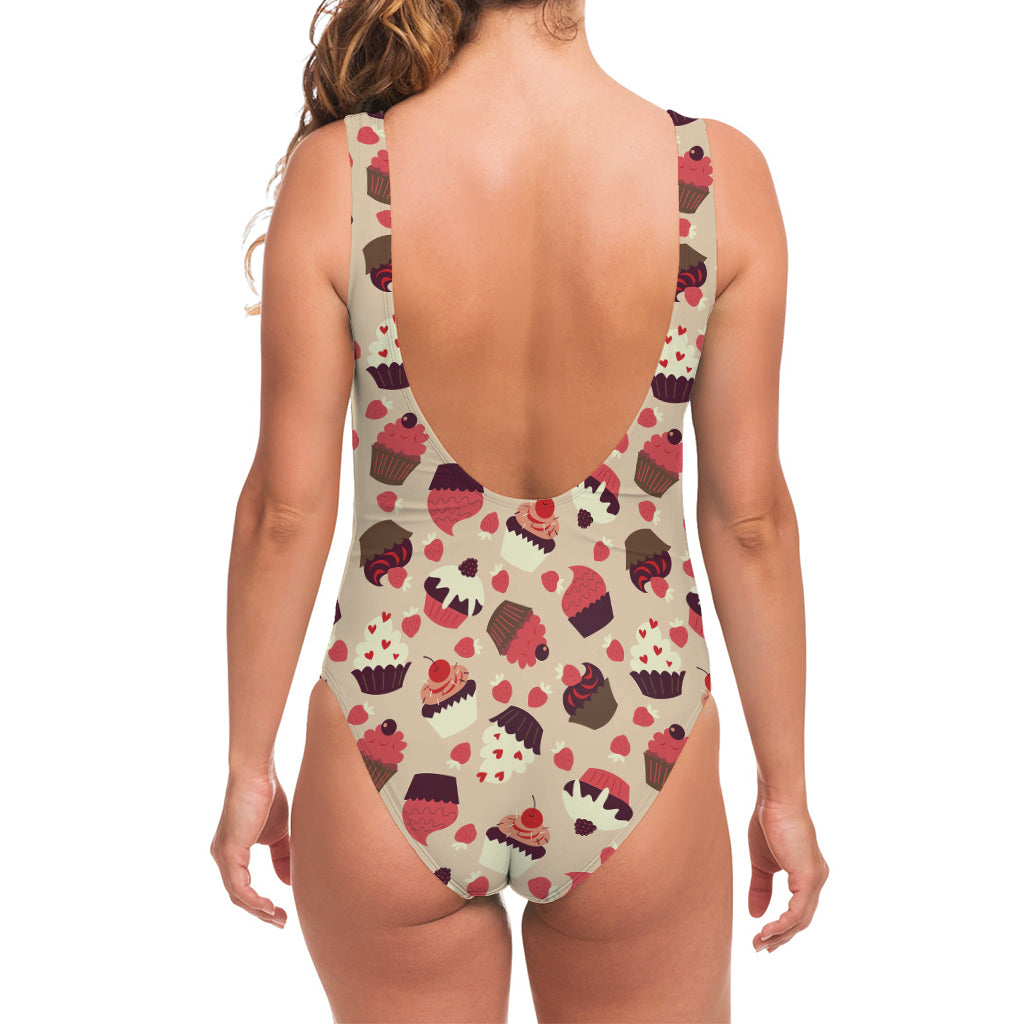 Vintage Cupcake Pattern Print One Piece Swimsuit