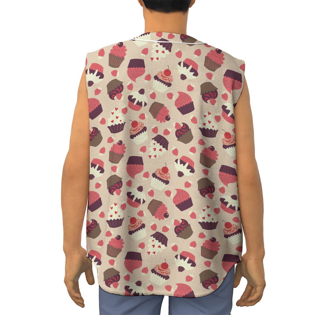 Vintage Cupcake Pattern Print Sleeveless Baseball Jersey