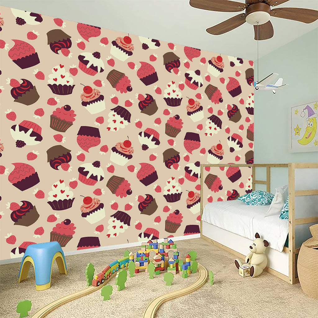 Vintage Cupcake Pattern Print Wall Sticker