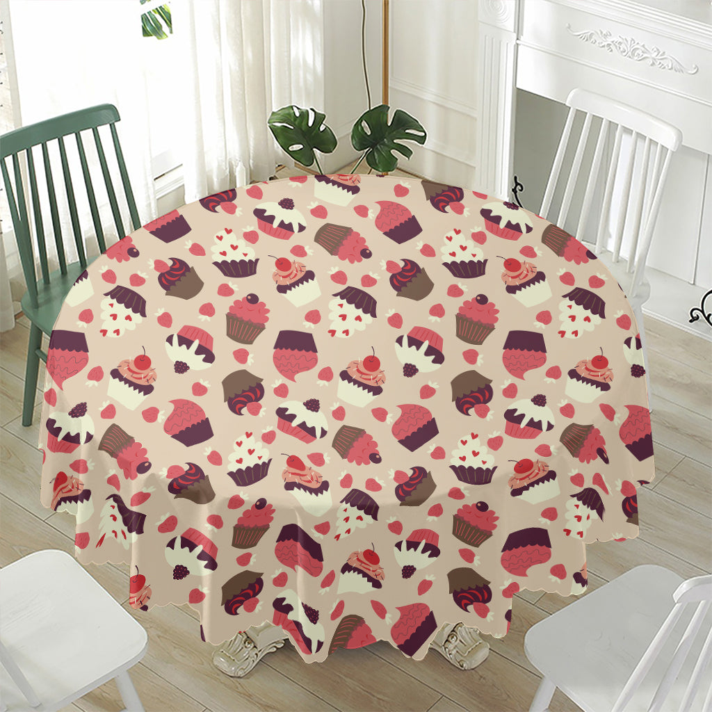 Vintage Cupcake Pattern Print Waterproof Round Tablecloth