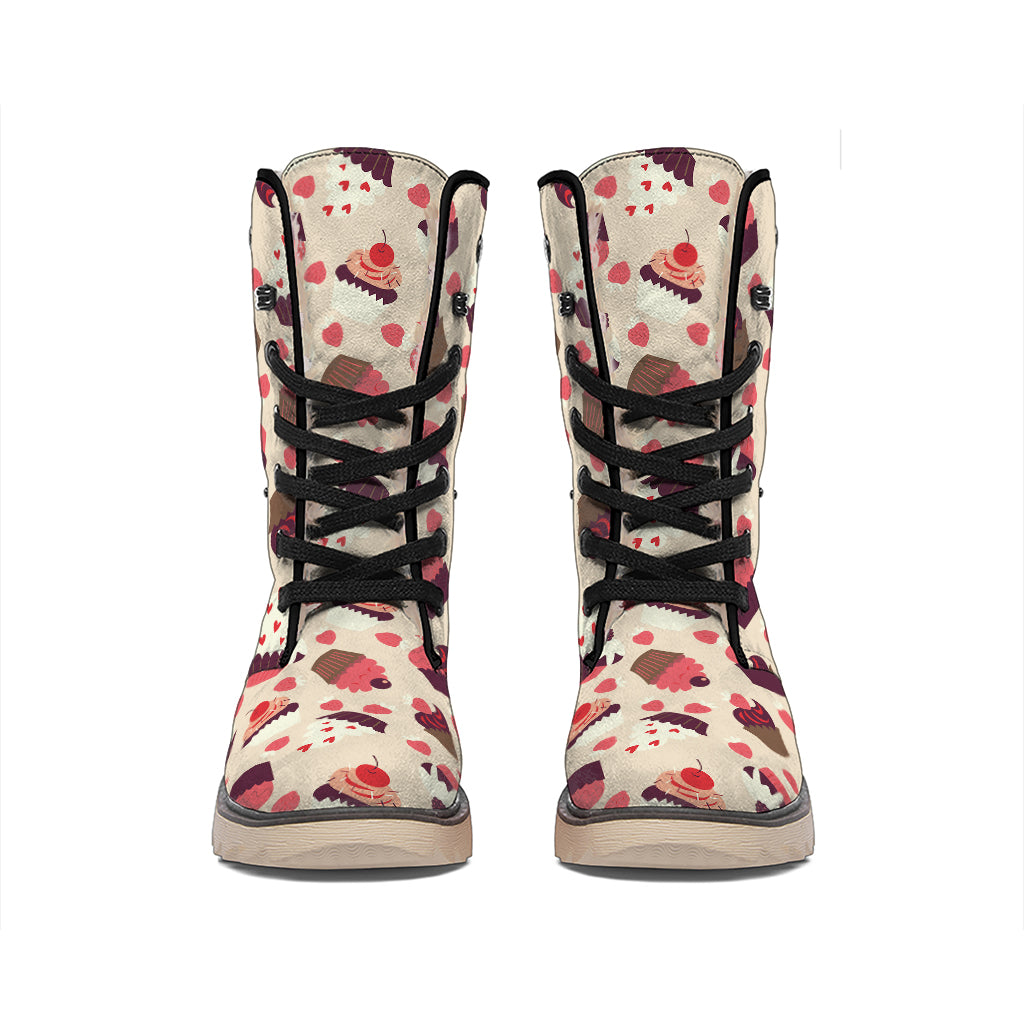 Vintage Cupcake Pattern Print Winter Boots