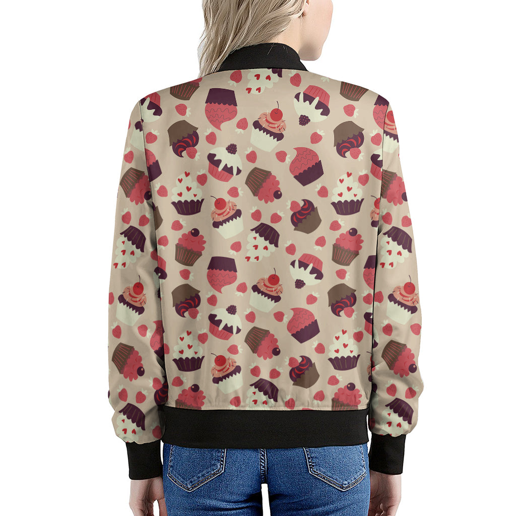 Vintage Cupcake Pattern Print Women's Bomber Jacket