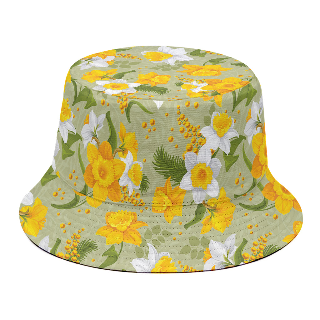 Vintage Daffodil Flower Pattern Print Bucket Hat