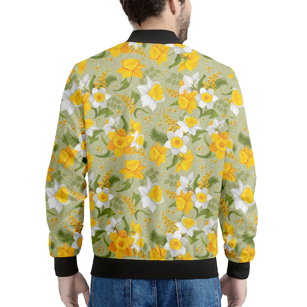 Vintage Daffodil Flower Pattern Print Men's Bomber Jacket