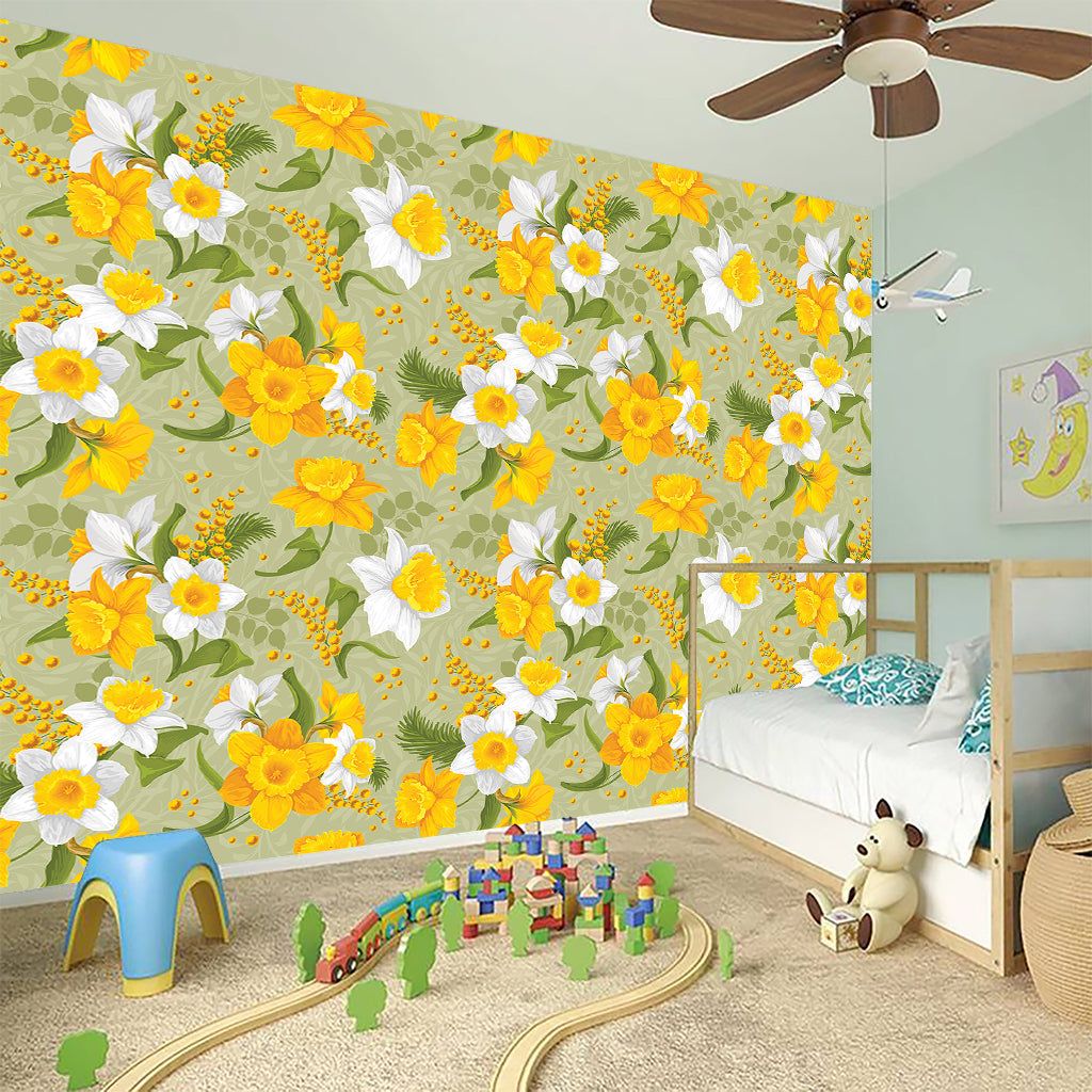 Vintage Daffodil Flower Pattern Print Wall Sticker