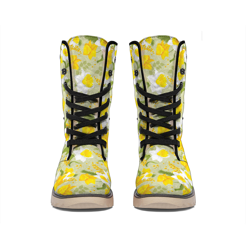 Vintage Daffodil Flower Pattern Print Winter Boots