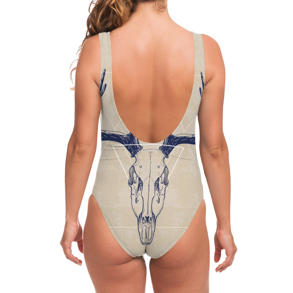 Vintage Deer Skull Print One Piece Swimsuit