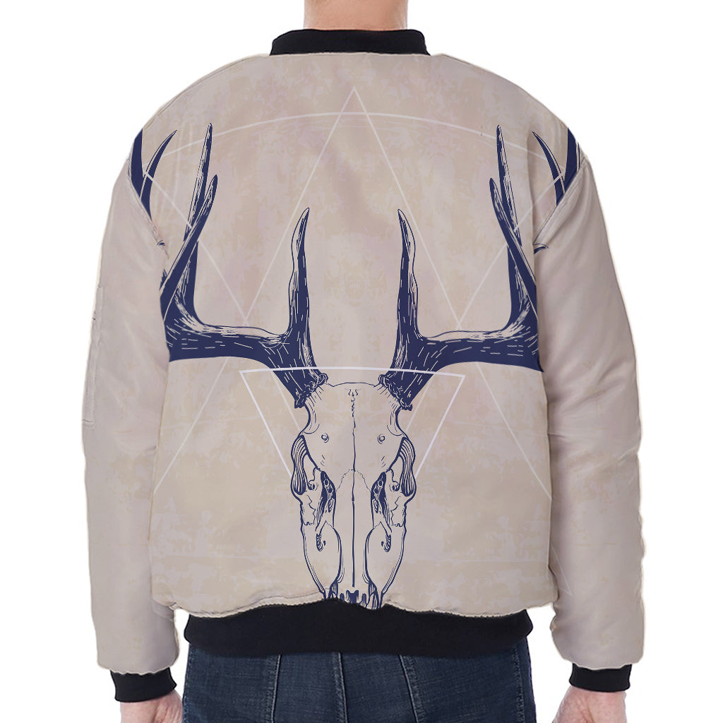 Vintage Deer Skull Print Zip Sleeve Bomber Jacket