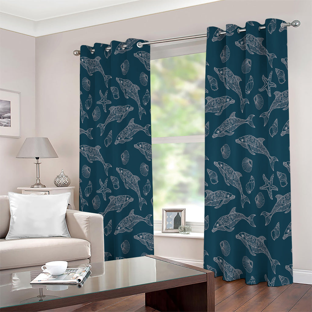 Vintage Dolphins Pattern Print Extra Wide Grommet Curtains