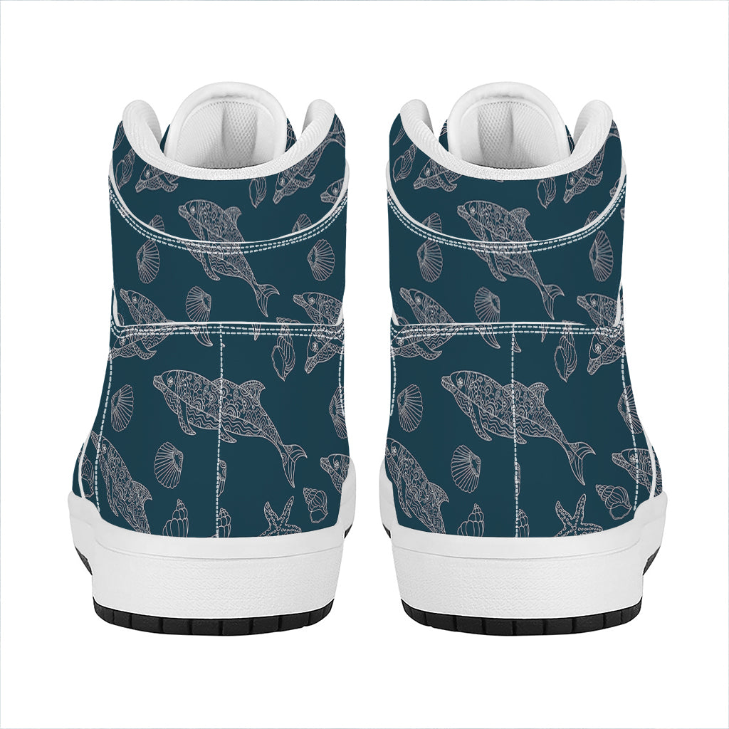 Vintage Dolphins Pattern Print High Top Leather Sneakers