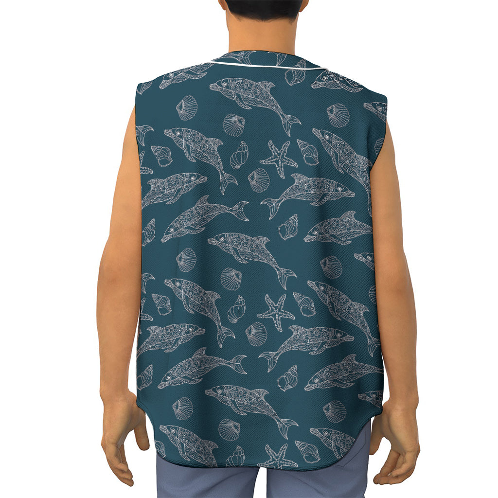 Vintage Dolphins Pattern Print Sleeveless Baseball Jersey