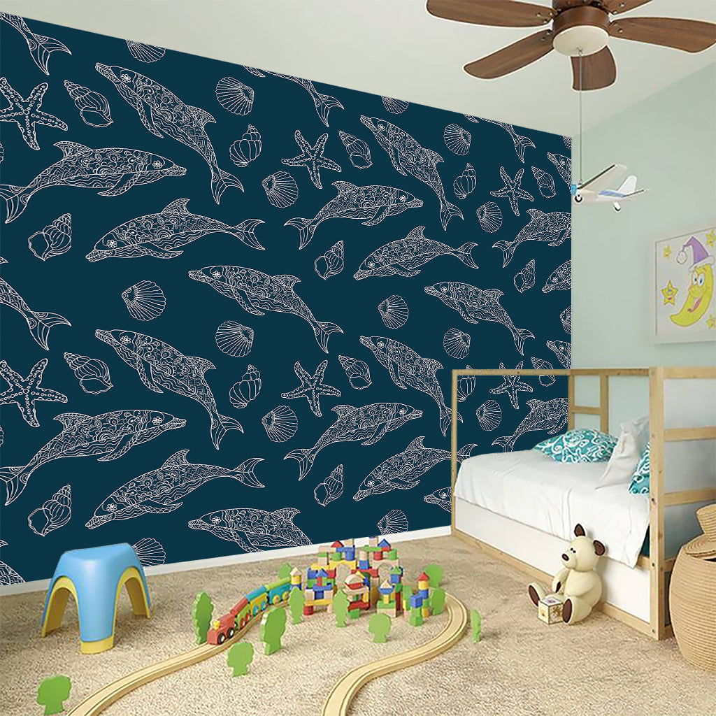 Vintage Dolphins Pattern Print Wall Sticker