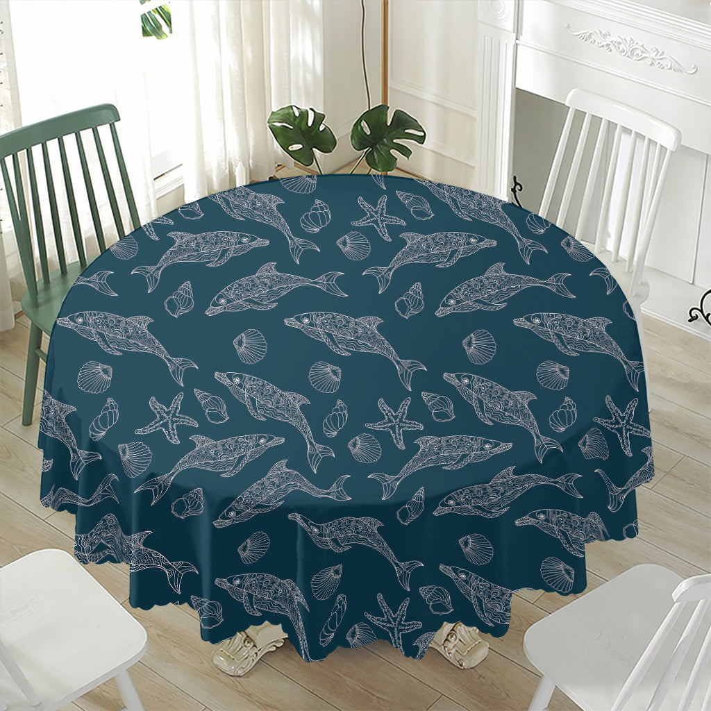 Vintage Dolphins Pattern Print Waterproof Round Tablecloth
