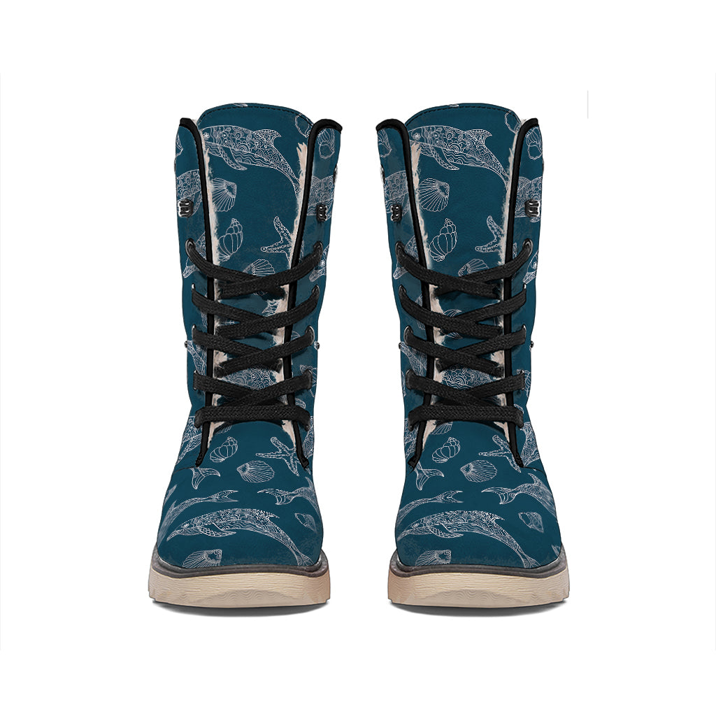 Vintage Dolphins Pattern Print Winter Boots