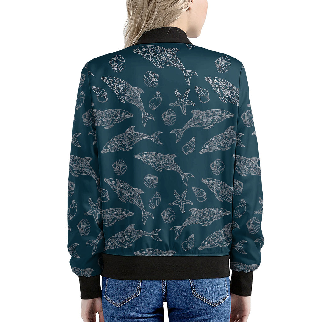 Vintage Dolphins Pattern Print Women's Bomber Jacket