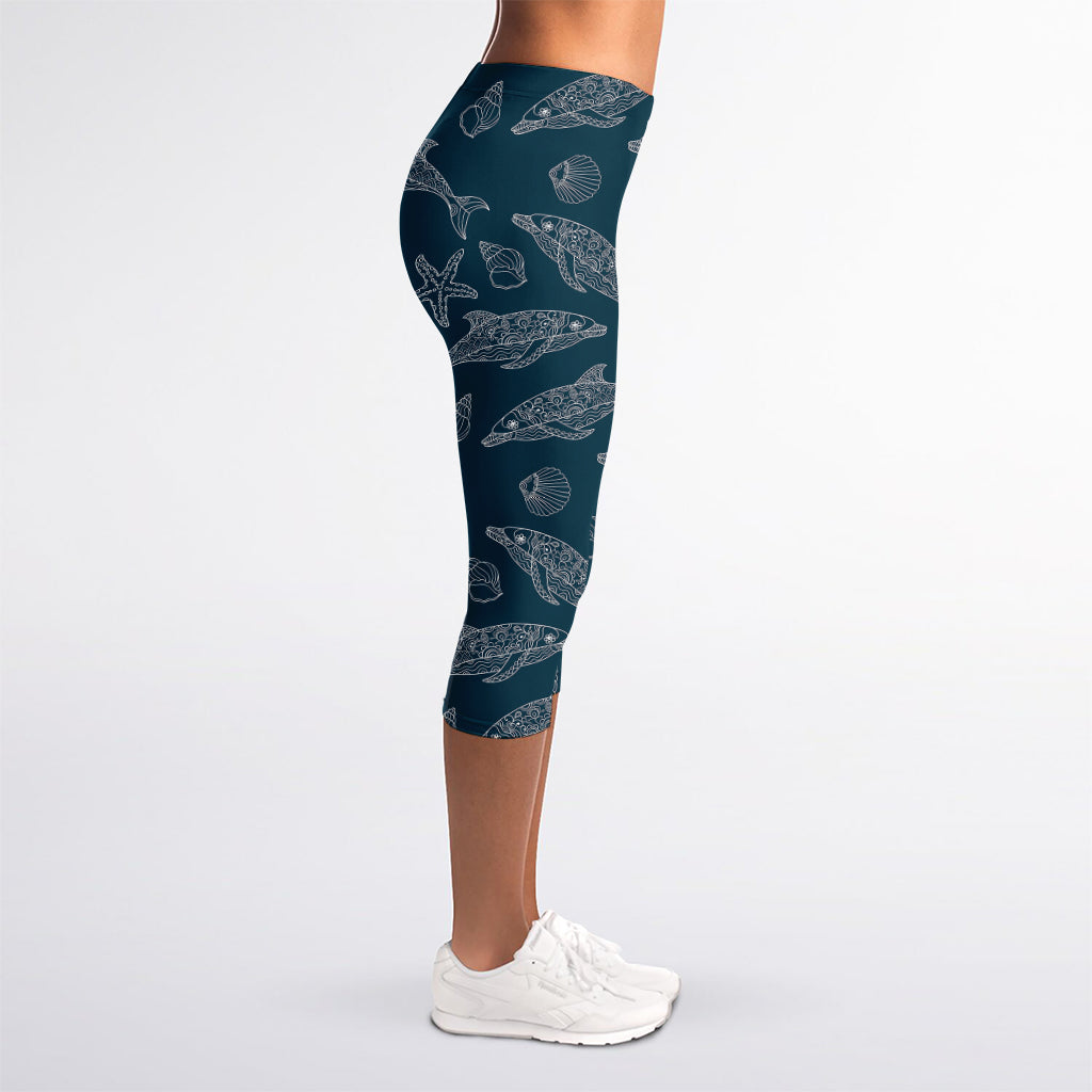Vintage Dolphins Pattern Print Women's Capri Leggings