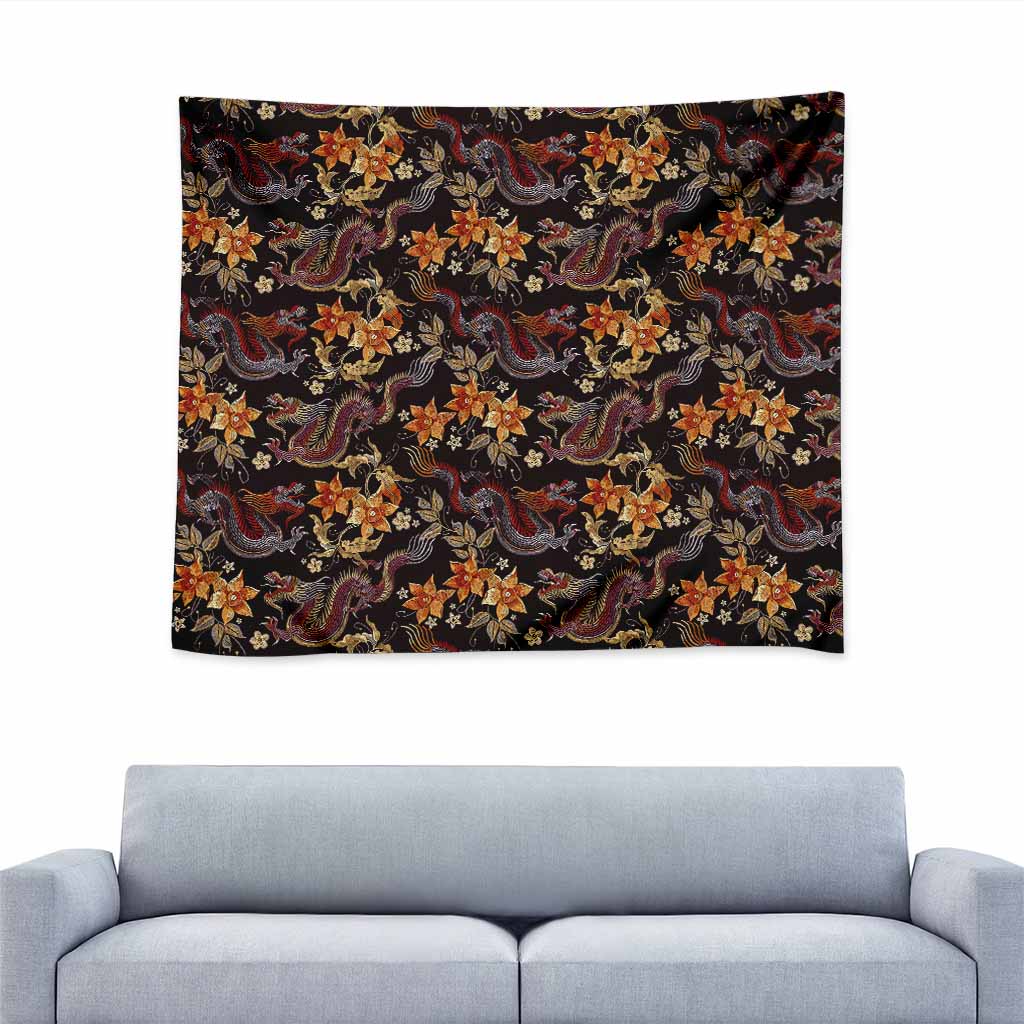 Vintage Dragon Flower Pattern Print Tapestry